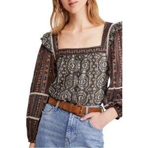 Free People Mostly Meadow Blouse XS Black Combo